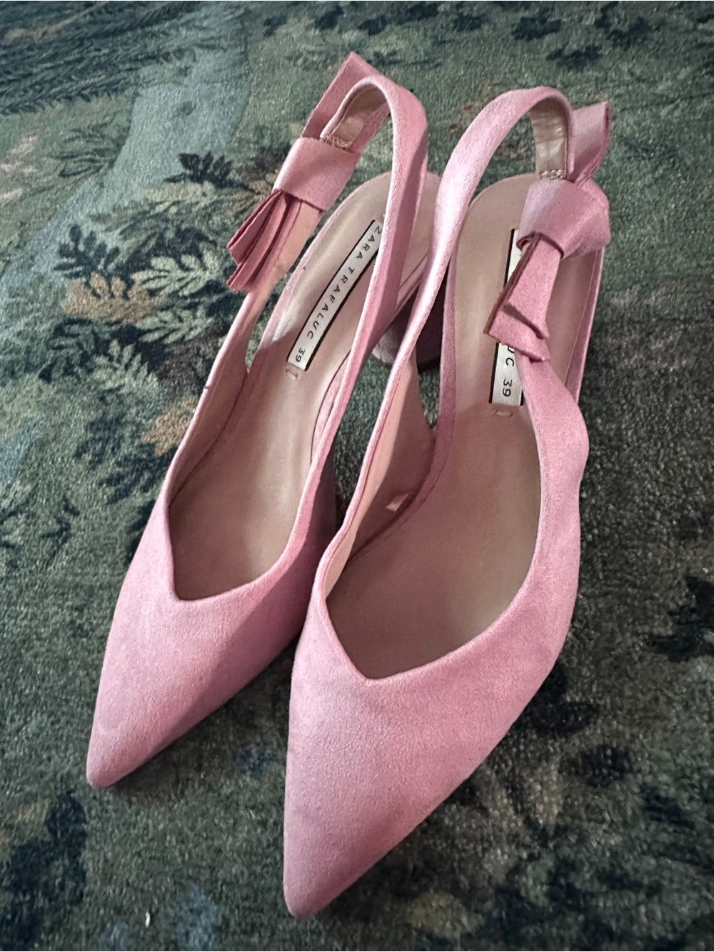 ZARA NWOT Blush Pink Pointed-Toe Slingback Pumps with Bow